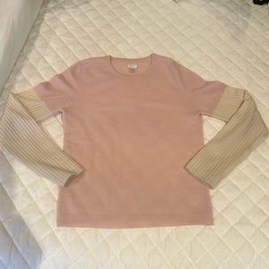 Aqua 100% Cashmere, Crew Neck, Long Sleeve Sweater in Pink & Ivory. Size Medium.